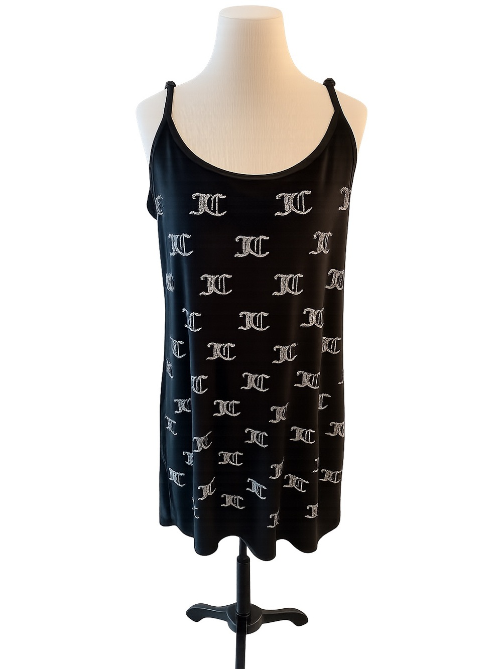 Juicy Couture Black Velvet Rhinestone Logo Slip Nightgown Sleep Dress M JC Y2K